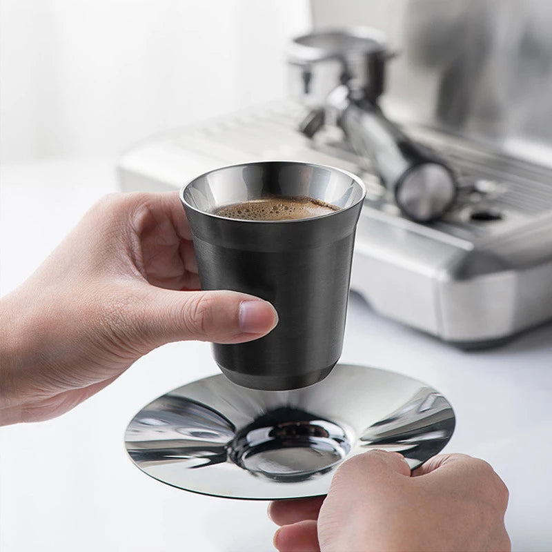 304 Stainless Steel Double-layer Coffee Cup Insulated Tea Cup Beer Cup Painted Espresso Cup Outdoor Portable Capsule Coffee Cup